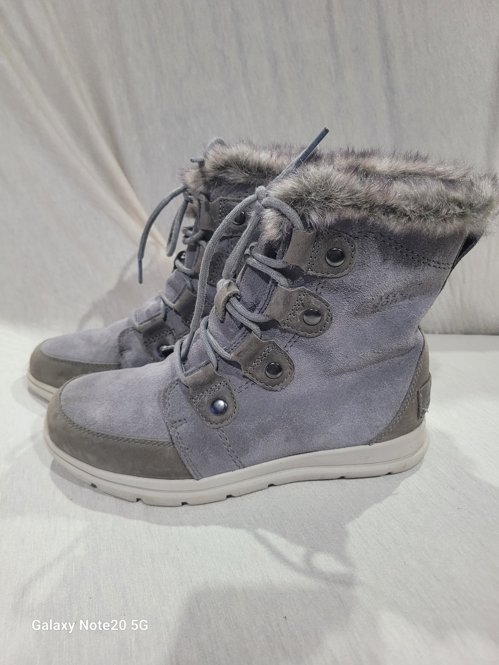 Sorel Explorer Joan Faux Fur Waterproof Gray Winter Boots Sz 7